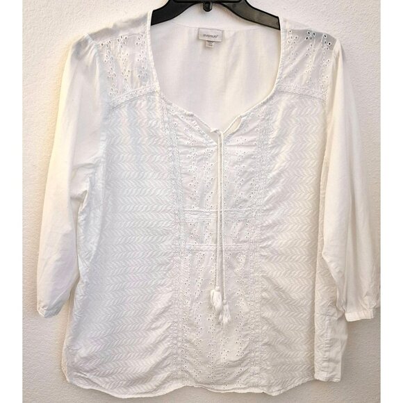 Avenue White 100% Cotton Embelished Relaxed Fit Pullover Tunic Top Sz 18/20 EUC - Picture 1 of 7